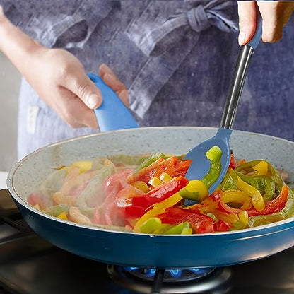 Silicone Spatula and Cooking Spoon,5 Pack Solid & Slotted Spoons and Spatulas High Heat resitant for Kitchen, Stainless Steel Handle Coated with Silicone, Non Stick Utensil, Starry blue - color: Starry blue
