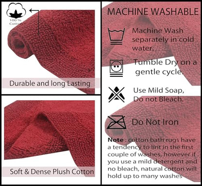 Home Weavers Luxury Collection 100% Cotton Reversible Bathroom Rugs Set, Washable Rug, Soft Cotton Extra Soft and Absorbent Bath Rug, Kitchen Mat, 2 Piece Set(S+M), Red - color: Red, size: 2 Piece Set(S+M)