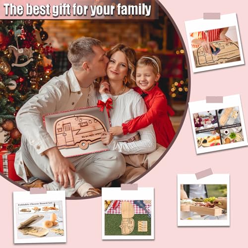 Bamboo Charcuterie Board Set - Foldable Serving Tray with Utensils | Unique Cheese Cutting Board Gift Set for Mom, House Warming, Wedding Gifts for Couples - size: 12.7"L x 8.5"W