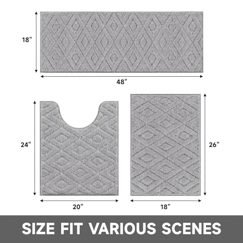 Bsmathom 3 Piece Bathroom Rug Sets, Non Slip Microfiber Bath Mat Light Gray | Plush Water Absorbent Bath Rug Sets with U-Shaped Contour Toilet Mat, Machine Washable Carpet for Bathroom Sink, Shower - color: Light Gray