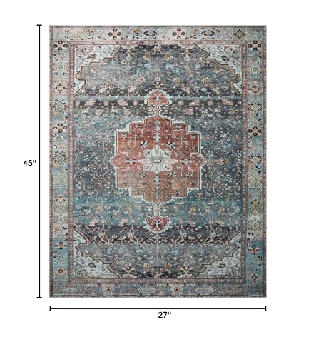 Loloi Margot Ocean/Brick 2'-3" x 3'-9" Accent Rug | MAT-05 CloudPile™ Printed Approx. 2x4 Blue Entryway Kitchen, Timeless, Classic, Plush, Luxurious, Accent Rug - color: Ocean / Brick, size: 2'3" x 3'9" (Rectangular)