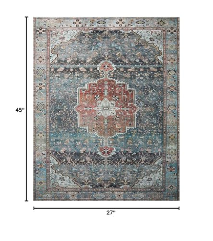 Loloi Margot Ocean/Brick 2'-3" x 3'-9" Accent Rug | MAT-05 CloudPile™ Printed Approx. 2x4 Blue Entryway Kitchen, Timeless, Classic, Plush, Luxurious, Accent Rug - color: Ocean / Brick, size: 2'3" x 3'9" (Rectangular)