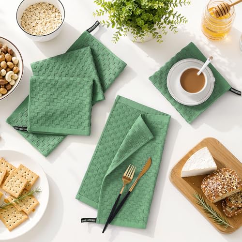 Homaxy 100% Cotton Terry Dish Cloths, 12"x12", 8-Pack, Grass Green | Ultra Soft Absorbent Dish Towels with Hanging Loop, Pineapple Grid Designed - color: Grass Green, size: 12 x 12 - 8 Pack