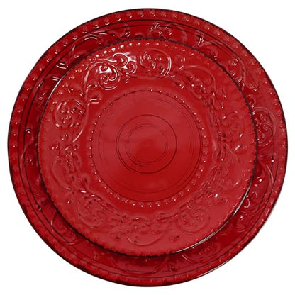 Elama Malibu Ocean Bloom 16-Piece Stoneware Embossed Pattern Reactive Glaze Red Dinnerware Set, Tableware, Serveware Set (Ocean Bloom Red) - color: Ocean Bloom Red
