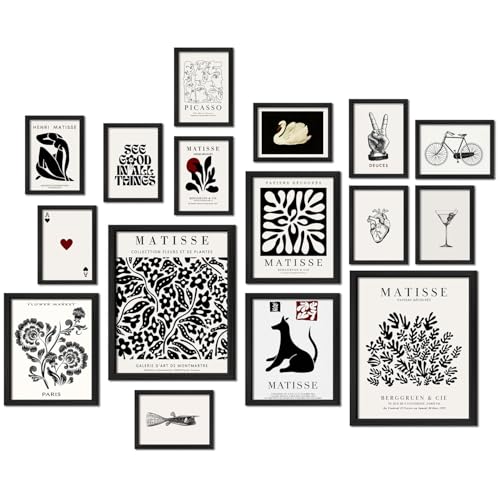 16 PCS Black and White Wall Art Decor, Matisse Abstract Gallery Wall Prints for Bedroom, Minimalist Posters for Living Room Aesthetic, Collage Kit Pictures, Dorm Home Decor - color: Black&White, size: 11"x14" Unframed