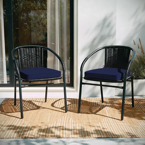 Basic Beyond Outdoor Cushions for Patio Furniture: Waterproof & UV Resistant Outdoor Chair Cushions Set of 4-19 x 19 x 3 Inch Thick Patio Chair Cushions with Adjustable Ties & Handle, Navy Blue - color: Navy