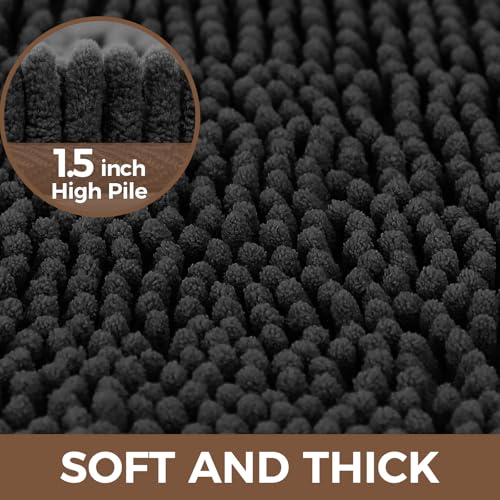 Bcoimo U Shaped Bath Rug Mat Set,2 Piece Chenille Black Toilet Bathroom Rug | Extra Soft Bathroom mat set;Non Slip with Rubber Back Bath Mats;High Absorbent And Quick Dry Microfiber mat; Machine Washable - color: Black, size: U24×20 Plus 30×20