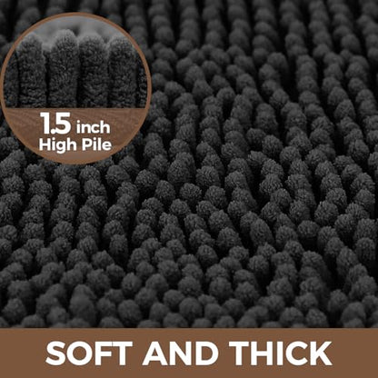 Bcoimo U Shaped Bath Rug Mat Set,2 Piece Chenille Black Toilet Bathroom Rug | Extra Soft Bathroom mat set;Non Slip with Rubber Back Bath Mats;High Absorbent And Quick Dry Microfiber mat; Machine Washable - color: Black, size: U24×20 Plus 30×20