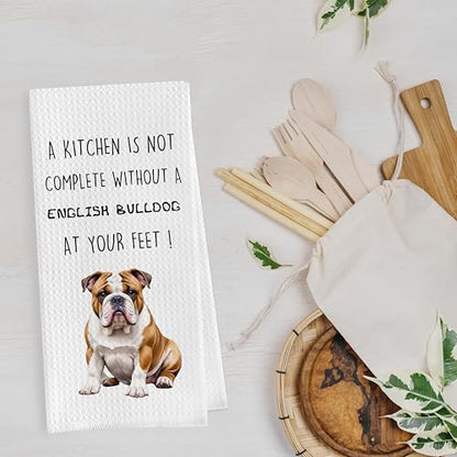 English Bulldog Dish Towels Set - Funny English Bulldog Gifts Decorative Waffle Weave Kitchen Towels, Hand Tea Towel, (16×24 Inches, Set of 2) - color: English Bulldog