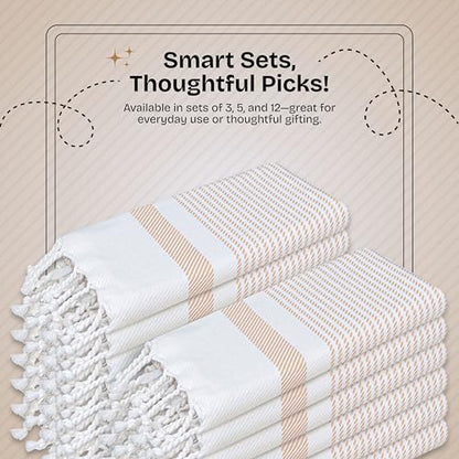 Beige Turkish Kitchen Towels 16x26 Inch, 5 Pack, 100% Cotton, Ultra Absorbent, Soft, Fast Dry, Machine Washable, Dish Towel with Tassels for Drying Dishes, Cleaning, Everyday Use - color: Beige, style: 5 Pack