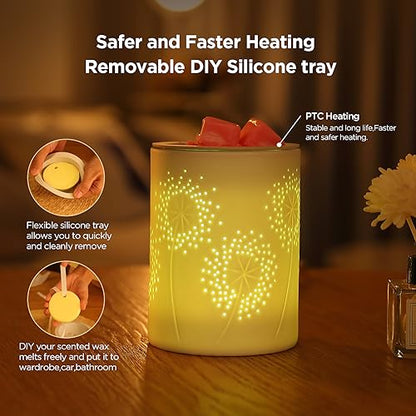 inrorans Wax Melt Warmer Ceramic Oil Burner with Timer Electric Candle Wax Melter with Led Coloful Changing Silicone Removeable Tray for Home Gifts-Dandelion - color: Dandelion