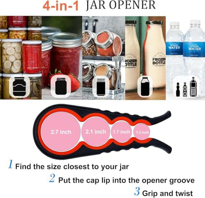 Bloss Jar Opener Can Opener Kitchen Grippers, Multi-use Lid Opener Set | Anti-skid Jar Openers for Weak hands, Seniors with Arthritis, Includes Non-slip Rubber Gripper Pad & Wine Opener, Black Red - color: Black Red-4pcs