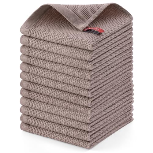 Homaxy 100% Cotton Waffle Weave Dish Cloths, 12 Pack, Brown | Soft and Absorbent Dish Towels, 12 x 12 Inches Quick Dry Dish Rags - color: Brown, size: 12 x 12 - 12 Pack