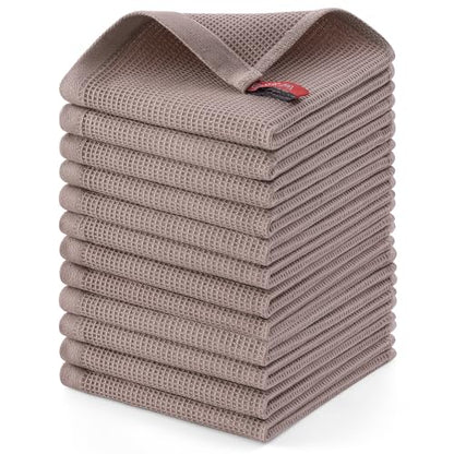 Homaxy 100% Cotton Waffle Weave Dish Cloths, 12 Pack, Brown | Soft and Absorbent Dish Towels, 12 x 12 Inches Quick Dry Dish Rags - color: Brown, size: 12 x 12 - 12 Pack