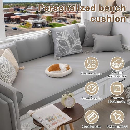 Custom Bench Cushions, Cat Claw Leather Fabric Bench Cushions for Indoor/Outdoor Furniture, Mudroom, Reading Nook, Kitchen Dining Room, Breakfast Nook, 75D High-Resilience Foam, Waterproof, Non Slip - color: [Herringbone Weave] Light Beige