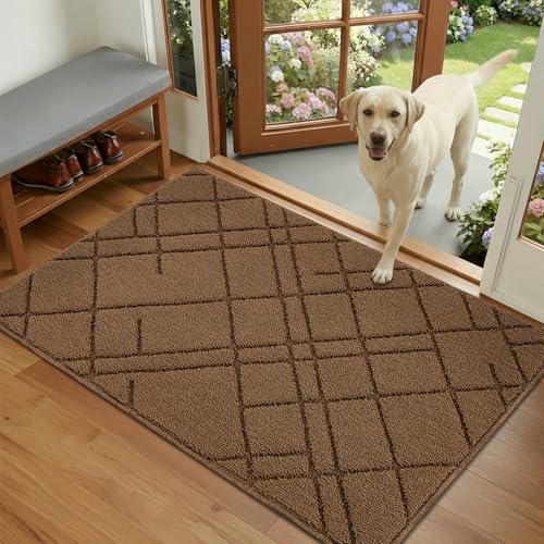 hicorfe Door Mat Indoor Entrance,35"x24" Non Slip Geometric Indoor Door Mat - color: Brown, size: 35" x 24" (Rectangular)