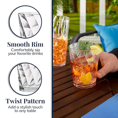 US Acrylic Optix Plastic Reusable Drinking Glasses (Set of 16) 14oz Rocks & 20oz Water Cups in Clear | BPA-Free Tumblers, Made in USA | Top-Rack Dishwasher Safe - size: 14 ounces/20 ounces