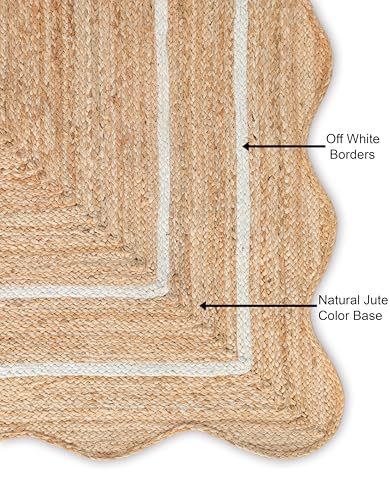 Wave Scalloped Natural Jute Rug, Off White, 8'x10' | Boho Entryway Runner, Farmhouse - color: Off White, size: 8'x10' (Rectangular)