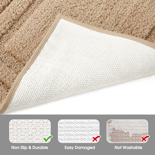 HOMEIDEAS Bathroom Rugs Sets 2 Piece, Super Soft and Absorbent Non Slip Microfiber U-Shaped Toilet Bath Mat Set (20"x32"+U20 x24, Khaki) - color: Khaki, size: 1'8" x 2'8" (20"x32"+U Shape 20"x24")