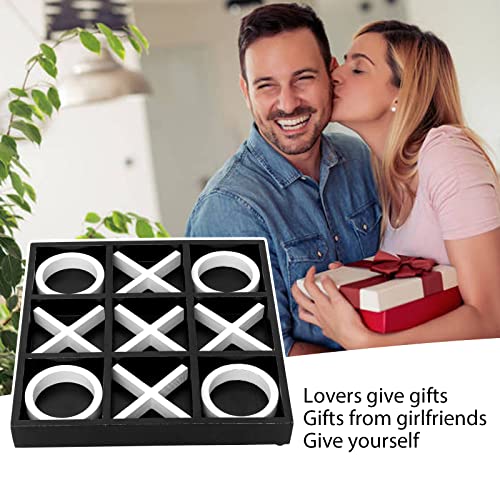 Wooden Tic Tac Toe Coffee Table Decor, Black and White Geometric Home Décor Accent, 12" x 12"