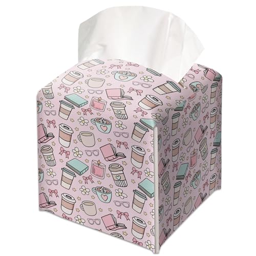 Books Coffee Decorative Leather Tissue Box Cover - Tissue Box Holder Gifts for Women Family and Friends Funny Unique Home Decor Decorative for Kids Room Kitchen Bathroom Office - A30 - color: Books Coffee