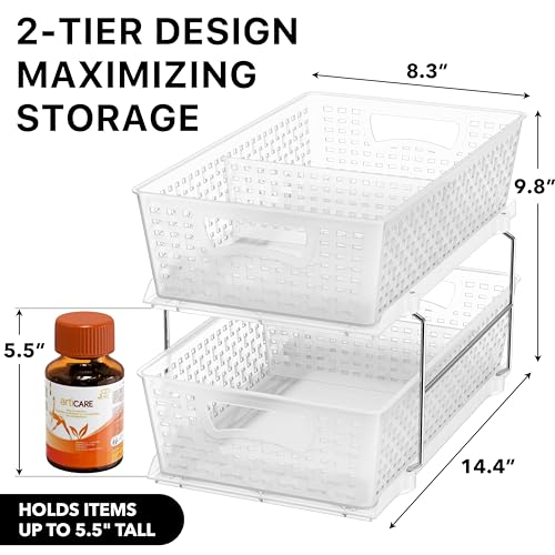 Simple Houseware 2 Tier Pull-Out Sliding Drawer Under Sink Storage, Clear | Great for Kitchen Bathroom Tray Shelf Organizer - color: Clear