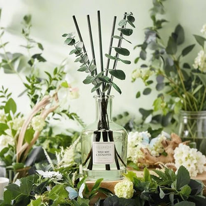 Wild Mint & Eucalyptus Reed Diffuser, 6.76 oz | Real Dried Eucalyptus Leaves, 8 Reeds, Long-Lasting Essential Oil, Home Fragrance, Bedroom or Bathroom Décor - size: Eucalyptus/6.76 Ounce/1 pack