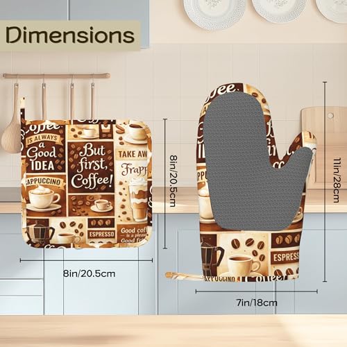 Oven Mitts and Pot Holders Retro Cafe Silicone Kitchen Accessories Set of 4 Heat Resistant Gloves Potholder Non-Slip Grip for Chef Cooking Baking Grilling BBQ - color: Retro Cafe