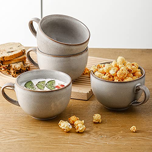 KOOV Ceramic Soup Mug with Handles, Large Coffee Mug, 24 Ounce Big Mug Microwave Safe, Coffee Mugs Set of 4, Reactive Glaze (Variable Grey) - color: Variable Grey