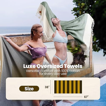 Gold CASE Turkish Beach Towel Set of 4 – 100% Cotton Large Turkish Bath Towels 67 x 38'' – Aphrodite Extra Large, Quick Dry & Sand Free Towels – Peshtemal for Pool – Beige - color: Beige, size: Aphrodite Beach Bath Towel