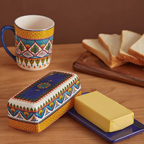 Bico Havana Ceramic Butter Dish with Lid, Wide Butter Keeper for Counter, Kitchen Countertop, Microwave and Dishwasher Safe - color: Havana