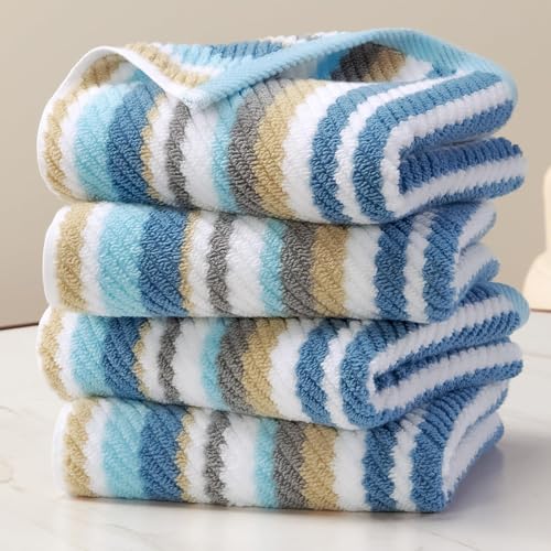 VOOVA & MOVAS Hand Towels 4 Pack, 100% Cotton, 16x27 in, Blue Gray Beige | Ideal for Showering and Vanity Space, Quick Dry, Soft, Absorbent, Lightweight - color: Blue + Gray + Beige Striped, size: 4 PC Hand Towels (16"x27")