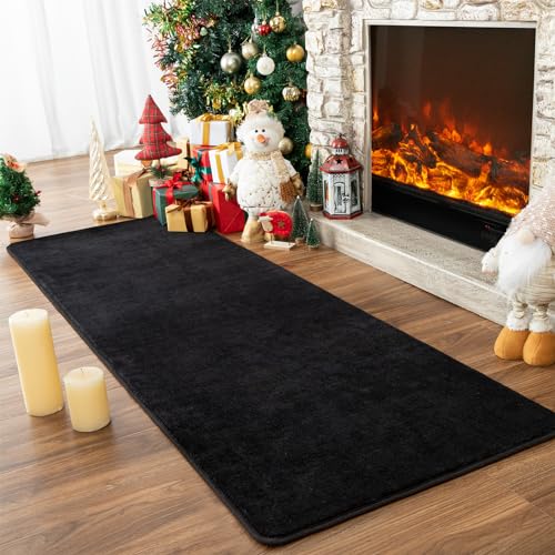 Przemy 2x6 Soft Runner Rug for Bedroom Living Room | Black Washable Memory Foam Rugs, Modern Indoor Runner Carpet for Hallway Entryway Bedside Kids Boys Room Dorm Decor Mat - color: Black, size: 2' x 6' (Runner)