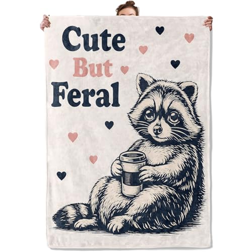 Cute Raccoon Coffee Throw Blanket, Funny Woodland Animal, Soft Flannel Fleece, 40x50 Inch, Bedroom Dorm Reading Corner Blankets for Teens Nature Lovers, Cozy Vintage Home Decor Gifts - color: Raccoon, size: 50x40 INCH