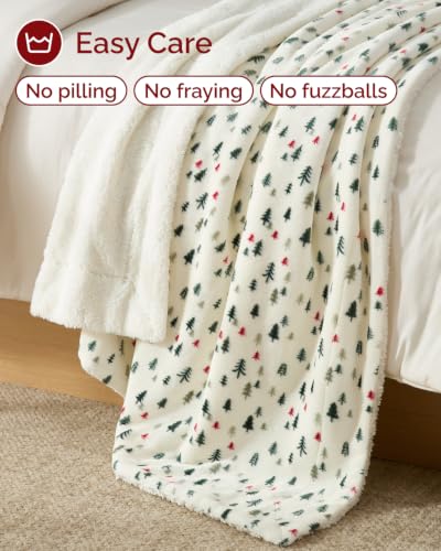 Christmas Sherpa Blanket Throw Size, Reversible Blanket - Trees, 50x60 | Super Soft Double Sided Throw for Bed, Sofa, Couch, Reversible Sherpa Fleece Blanket, Thick, Warm, Plush, Xmas Winter Bedding - color: 01 - Trees