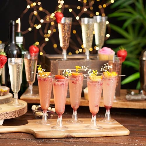MATANA 24 Plastic Champagne Flutes Silver Glitter 5oz - Reusable Toasting Glasses, Cocktail Prosecco Glasses for Weddings, Birthdays, Christmas, BBQ, Parties - color: Silver Glitter, size: 24 Pack