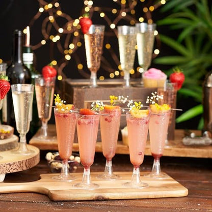 MATANA 24 Plastic Champagne Flutes Silver Glitter 5oz - Reusable Toasting Glasses, Cocktail Prosecco Glasses for Weddings, Birthdays, Christmas, BBQ, Parties - color: Silver Glitter, size: 24 Pack