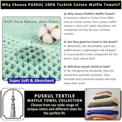 PÜSKÜL 2-Piece Natural 100% Turkish Cotton Waffle Bath Towels Extra-Large | Light Gray, 32x63" Bath Sheet Towel, Soft Absorbent Quick-Dry Lint-Free Premium 3D Honeycomb Weave Oeko-Tex Made in Turkiye - color: Gray