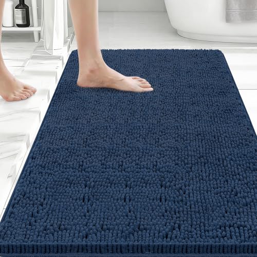 Bcoimo Bath Rug Mat,Chenille Extra Soft Navy Bathroom Floor Shower Tub Mats | Non Slip with Rubber Backing Bathroom Rugs;High Absorbent And Quick Dry 36x24 Microfiber mat; Machine Washable;Extra Soft mat - color: Navy, size: 36x24
