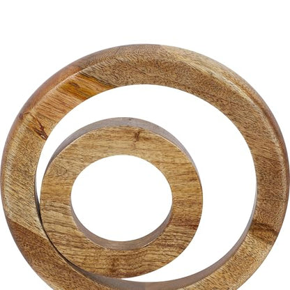Deco 79 Mango Wood Geometric Decorative Sculpture Circle Home Decor Statue with Marble Stand, Accent Figurine 9" x 4" x 13", Brown | Decorative Geometric Circle Home Decor Statue With Marble Stand Statue Figurine - size: 9" x 4" x 13"