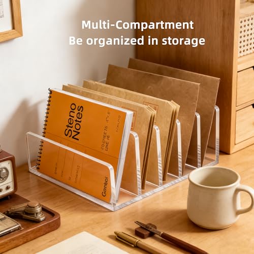 Clear Acrylic 5-Compartment Mail & Letter Desk Organizer | 5mm thick, 5 compartments organize mail, bills, letters & more. Crystal clear acrylic, non-slip pads. No assembly. - size: 5 Compartments