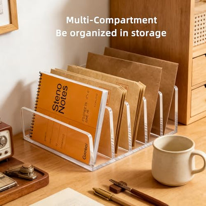 Clear Acrylic 5-Compartment Mail & Letter Desk Organizer | 5mm thick, 5 compartments organize mail, bills, letters & more. Crystal clear acrylic, non-slip pads. No assembly. - size: 5 Compartments