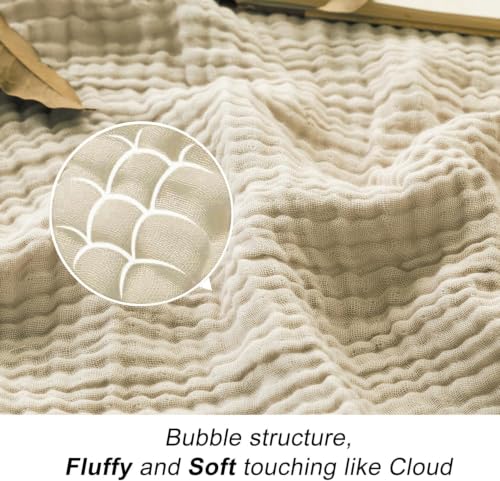 EMME Cotton Blanket King Size for Bed Soft Muslin Blankets 108"x90" Beige Lightweight Breathable Layering Bedspread Coverlet All Season Gauze - color: 02 - Beige, size: King (108" x 90")