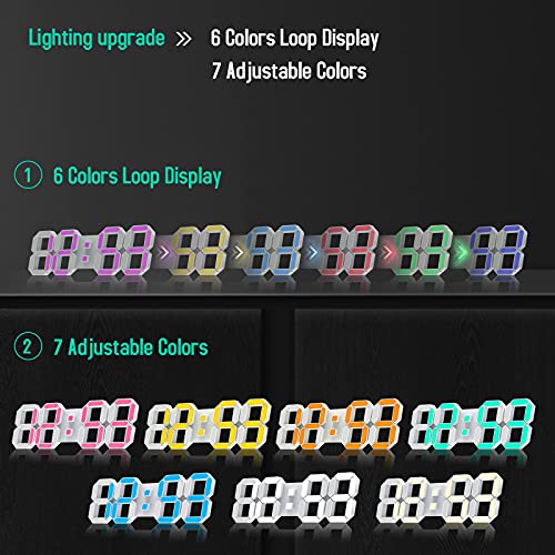 EDUP HOME® 15" Larger 3D LED Wall Clock with Remote Control, 7-Color RGB | Digital Alarm Clock with Adjustable Brightness, 12/24-Hour Time, Date & Temperature Display for Home & Office - color: Rgb Led Wall Clock 15“