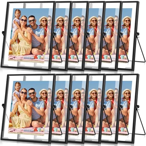 12 Pack 7 x 9 Inch Black Floating Frame for Photo 5 x 7 Inch, Glass Floating Picture Frame Collection Vintage Metal Minimal Ornate Easel for Wedding Gift Pictures Photos Desk Tabletop Display - color: Black, size: 5 x 7 Inches
