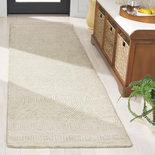 SAFAVIEH Abstract Collection Runner Rug - 8' Runner, Green & Ivory, Transitional Design, Ideal for High Traffic Areas in Hallway, Bathroom & Kitchen (ABT340Y-28) - color: Green/Ivory, size: 2'3" x 8' (Runner)