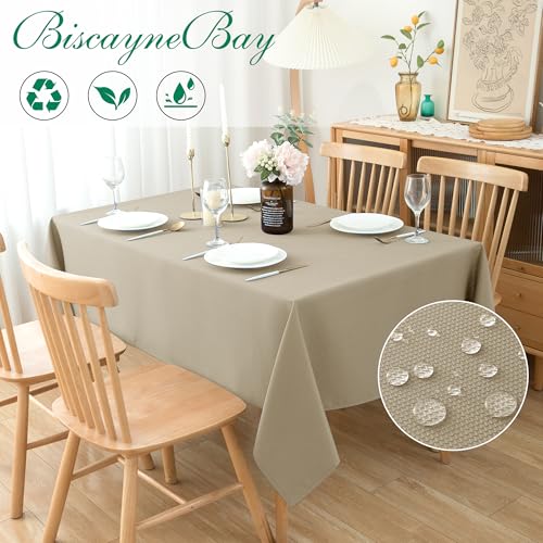Biscaynebay Textured Fabric Tablecloths 60x108 Inches Rectangular, Natural Water Resistant Tablecloths for Dining, Kitchen, Wedding, Parties etc. Machine Washable - color: Natural, size: 108" x 60" (Rectangular)