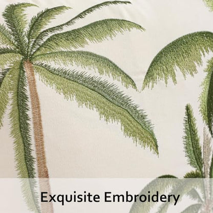 Green Palm Tree Throw Pillow Covers 18x18 Inch Set of 2 | Embroidery,Ocean-Themed,Durable Fabric,Boho Decorative,Hidden Zipper,Aesthetic Design,Ideal Gift,Easy Care - color: A-green Palm Tree