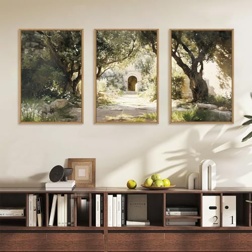 Ausril Garden of Gethsemane Landscape Framed Canvas Wall Art -16"x24"x3 | Jerusalem Town Villages Scenery Prints Jesus Boho Religious Decor Christian Bible Artwork for Bedroom Living Room Office - color: Garden Landscape Wall Art, size: 16"L x 24"W