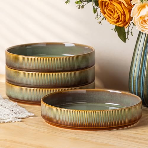 7.5" Ceramic Pasta Bowls Set of 4, Salad Bowls | Versatile Serving Bowls for Pasta, Salad, Fruit & Noodles, Housewarming & Wedding Gift, Sage Umber - color: Sage Umber, size: 7.5 Inch